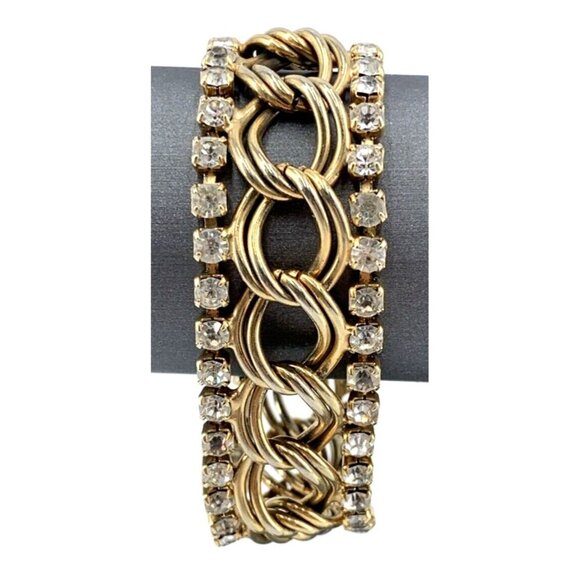 Vintage Rhinestone Bracelet and Earring Screw Back Cuban Link Gold Tone Set - Picture 9 of 12